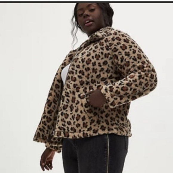 Torrid faux fur jacket, Sherpa leopard print, Plus size 1x - Picture 11 of 12
